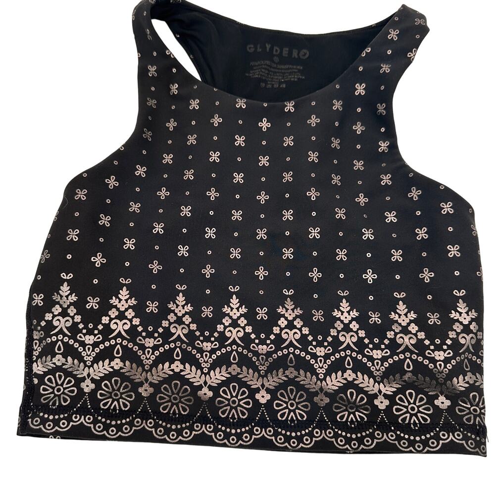Glyder Lacey Halter Black & Silver Wildflower Lace Sports Bra Size XS